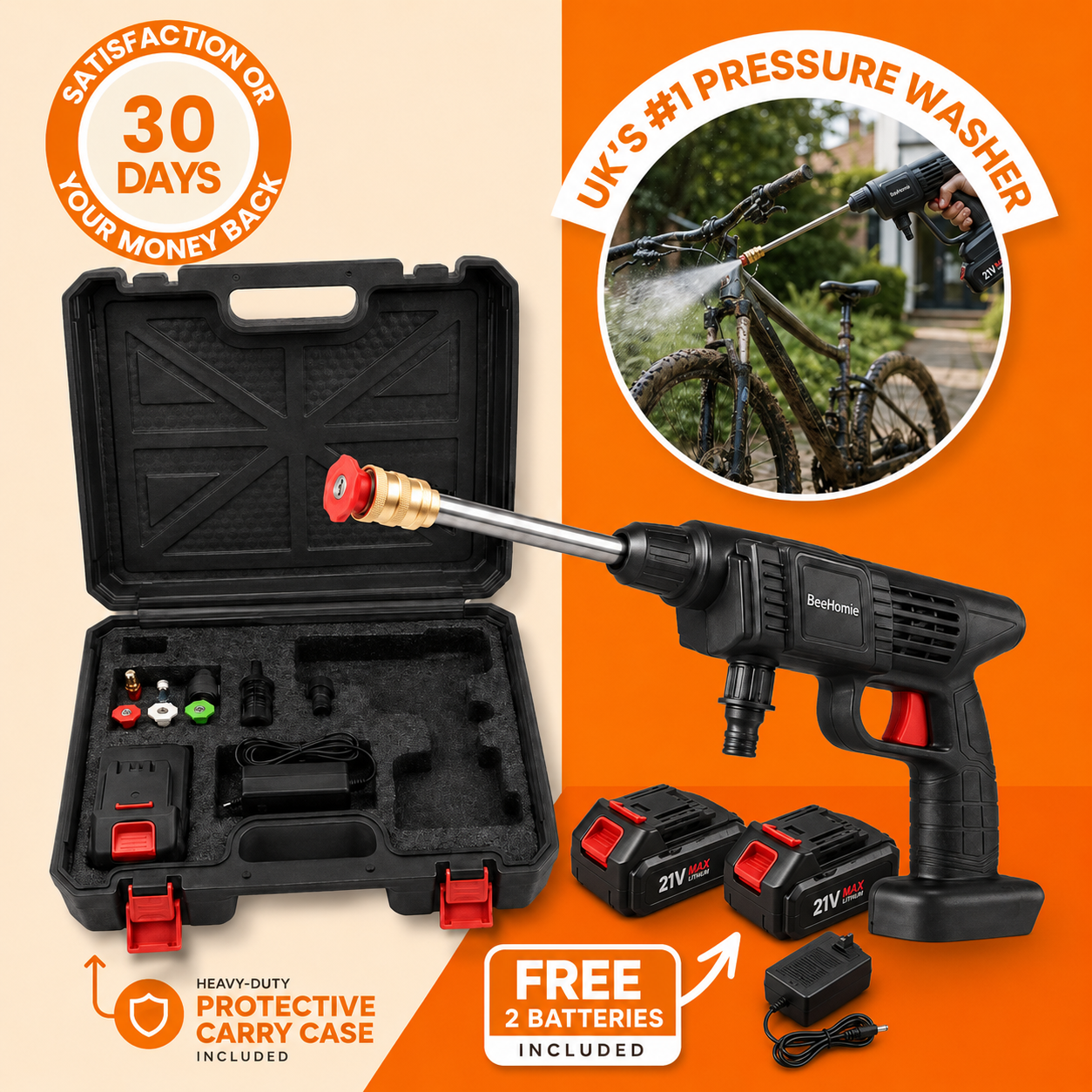 Cordless Pressure Washer Pro - 2 Rechargeable Batteries + 10M Hose