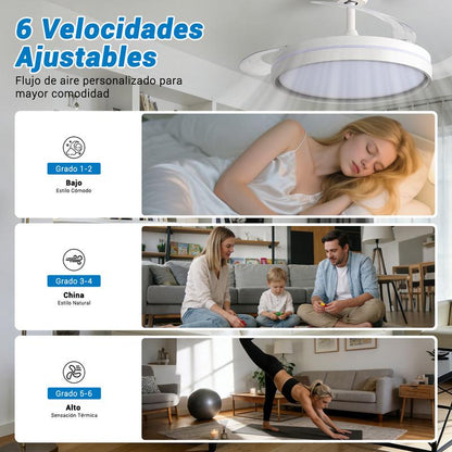 Ventilador de Techo con Luz LED y Aspas Plegables - Silencioso y Multifunción