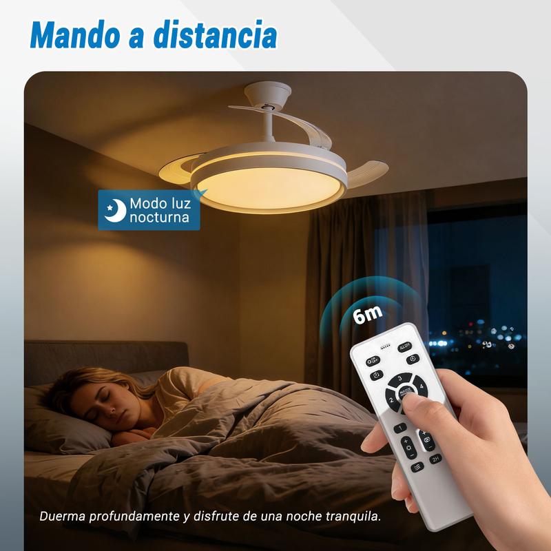 Ventilador de Techo con Luz LED y Aspas Plegables - Silencioso y Multifunción