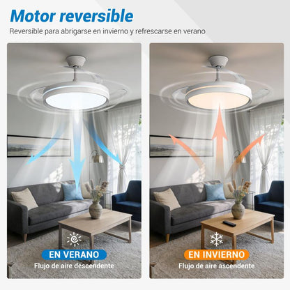 Ventilador de Techo con Luz LED y Aspas Plegables - Silencioso y Multifunción