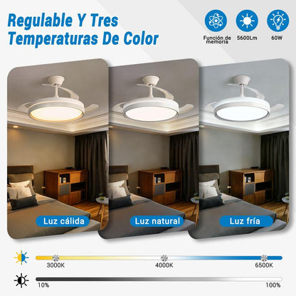 Ventilador de Techo con Luz LED y Aspas Plegables - Silencioso y Multifunción