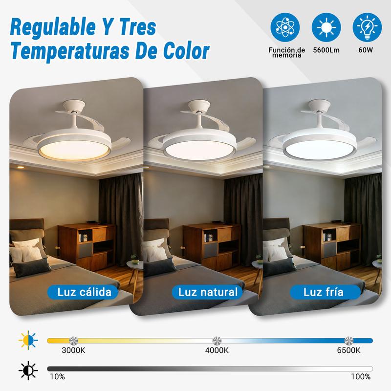 Luz LED regulable en tres temperaturas de color: cálida 3000K, natural 4000K y fría 6500K